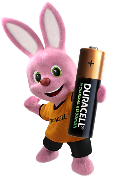 Bunny introducing Duracell Rechargeable AA size battery