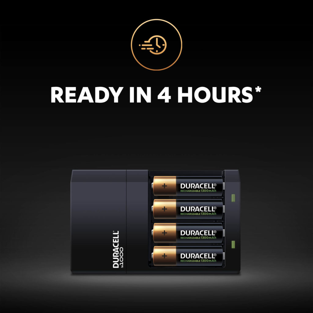 Duracell Hi-Speed Charger charges 4 AA rechargeable batteries in 4 hours