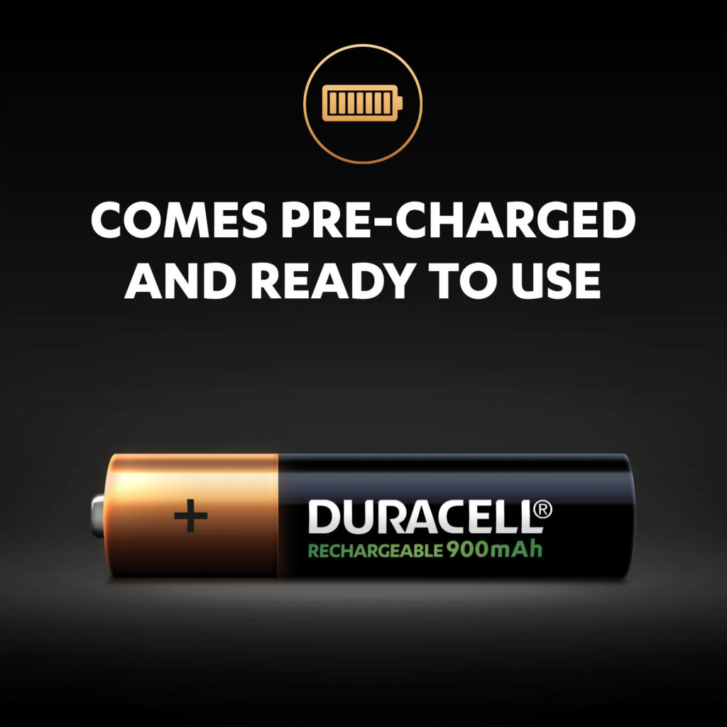 Rechargeable AAA 900mAh batteries come pre-charged and ready to use
