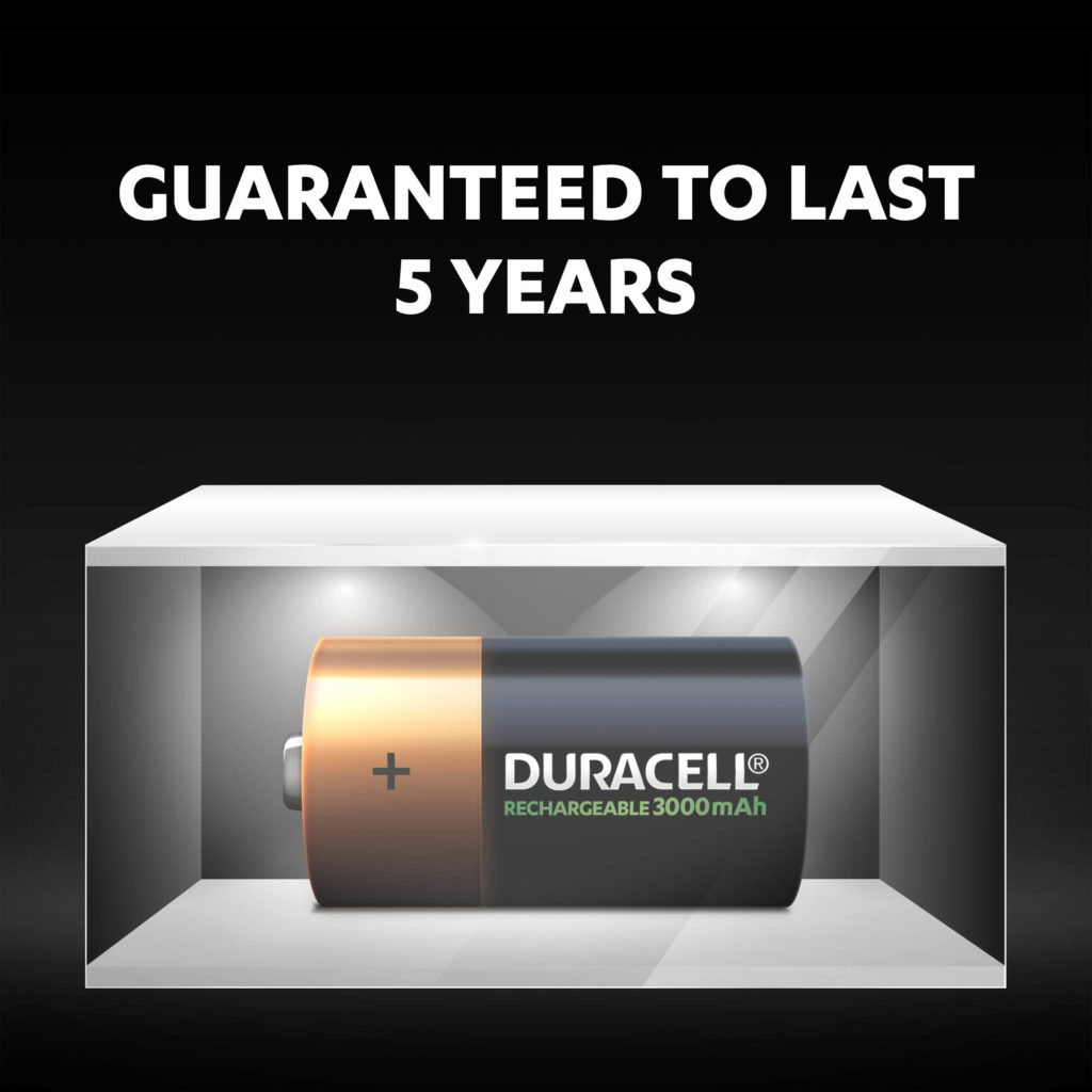 Unused Duracell Rechargeable C size 3000 mAh batteries fresh and powered for up to 5 years in ambient storage